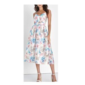 Lulu's Floral Midi Dress - Blue and Pink